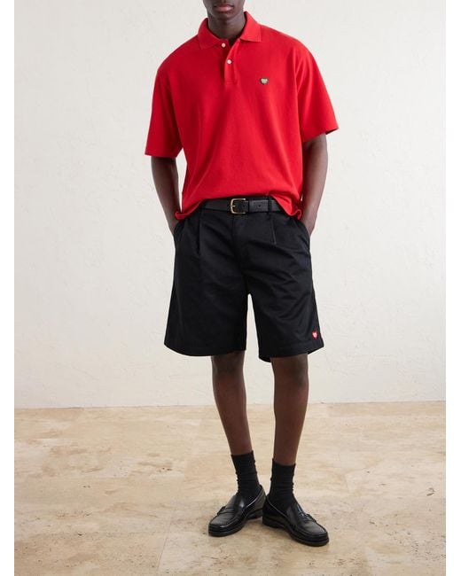 Human Made Red Logo-Appliquéd Cotton-Piqué Polo Shirt for men