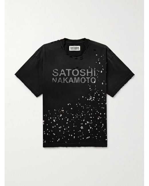 Satoshi Nakamoto Black Luke Distressed Logo-Print Cotton-Jersey T-Shirt for men