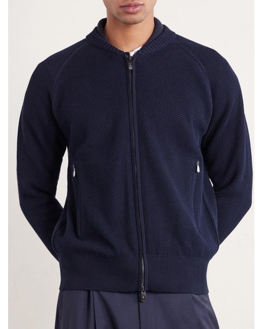 Piacenza 1733 Blue Slim-Fit Honeycomb-Knit Cotton Bomber Jacket for men