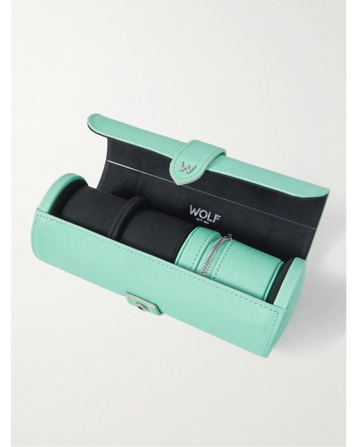 Wolf Green Cross-grain Vegan Leather Watch And Jewellery Roll for men
