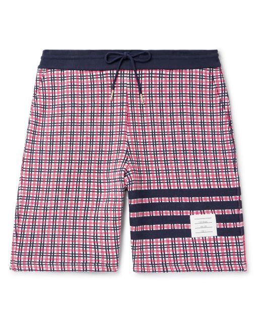Thom Browne Red Straight-leg Logo-appliquéd Striped Checked Cotton Shorts for men