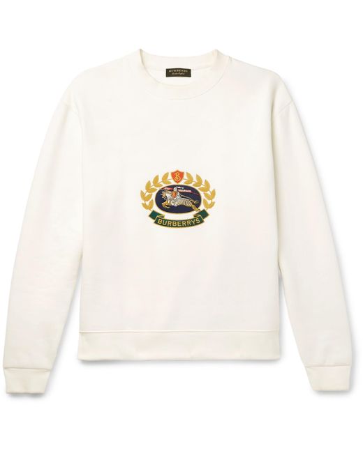 Burberry White Embroidered Fleece-back Cotton-blend Jersey Sweatshirt for men