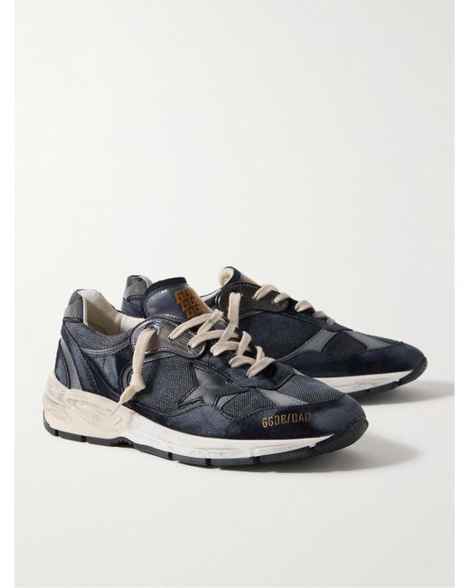 Golden Goose Deluxe Brand Blue Running Dad Distressed Scuba And Leather-trimmed Mesh And Suede Sneakers for men