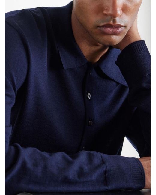 Dries Van Noten Blue Muano Merino Wool Polo Shirt for men