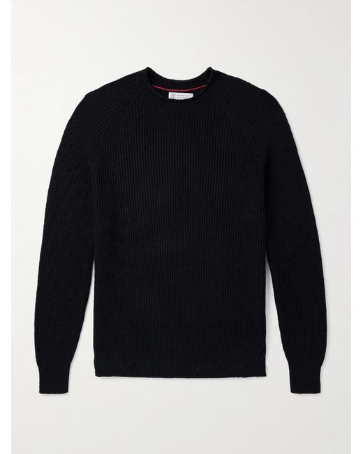 Brunello Cucinelli Pullover aus Baumwolle in Rippstrick in Blue für Herren
