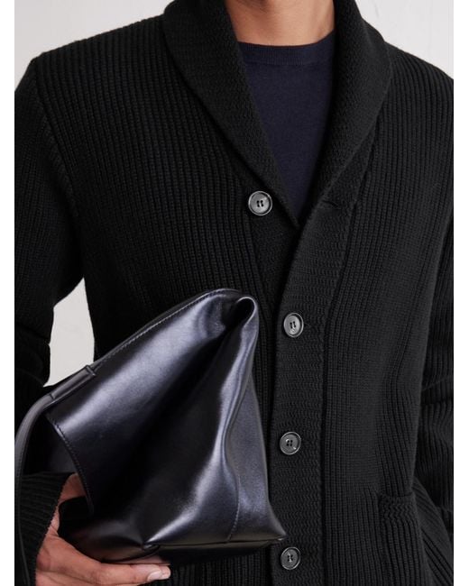 William Lockie Black Duncan Shawl-collar Ribbed Merino Wool And Cashmere-blend Cardigan for men