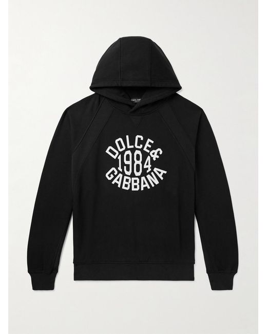 Dolce & Gabbana Black Logo-Print Cotton-Jersey Hoodie for men