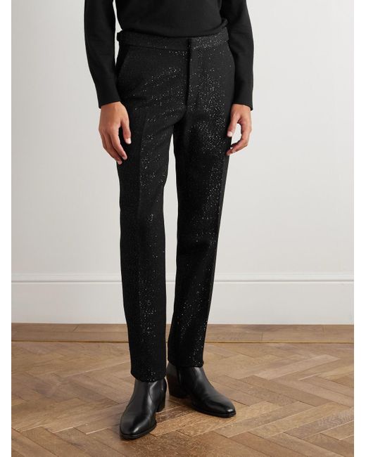 Tom Ford Blue Tapered Sequin-embellished Wool-blend Bouclé Suit Trousers for men