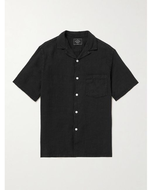 Portuguese Flannel Black Camp-Collar Linen Shirt for men