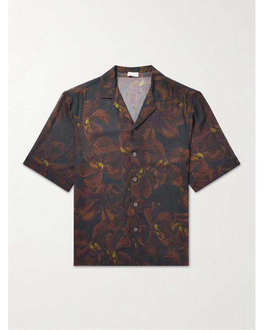 Dries Van Noten Gray Camp-collar Floral-print Georgette Shirt for men