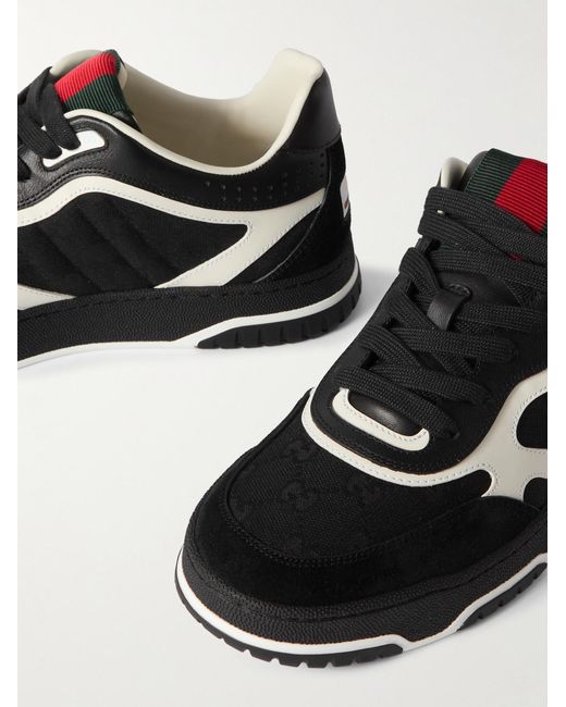 Gucci Black Re-Web Suede And Webbing-Trimmed Canvas And Leather Sneakers for men