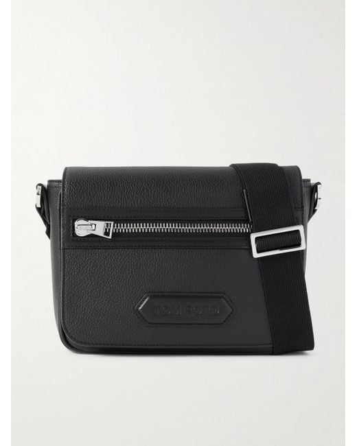Tom Ford Black Full-Grain Leather Messenger Bag for men