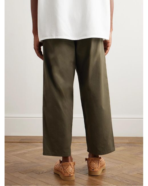 Monitaly Green Ekusy Wide-leg Cropped Pleated Cotton Trousers for men