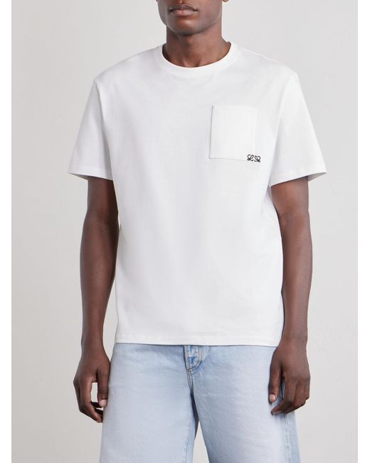Loewe White Anagram-Embroidered Cotton-Jersey T-Shirt for men