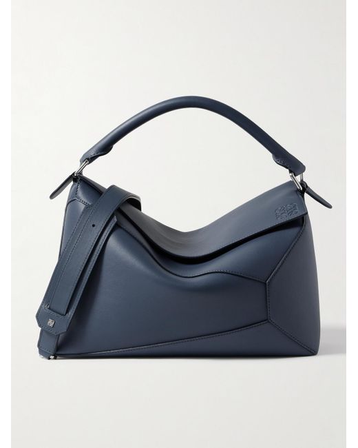Loewe Blue Puzzle Edge Large Logo-Debossed Leather Messenger Bag for men