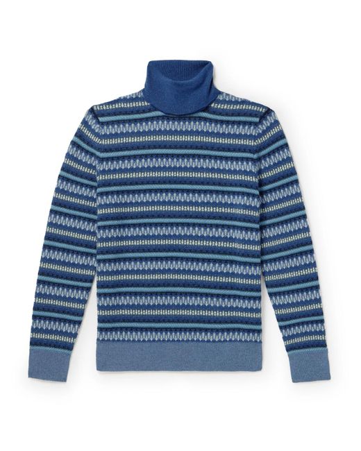 Loro Piana Blue Fair Isle Cashmere Rollneck Sweater for men