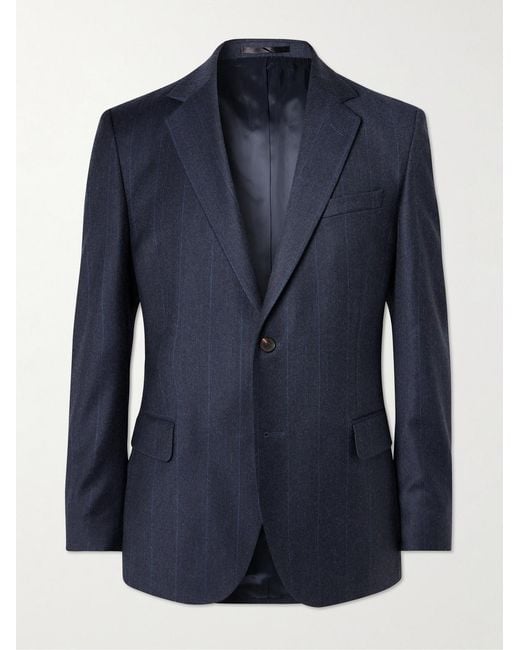 Mr P. Blue Regular-Fit Pinstriped Wool-Flannel Suit Jacket for men