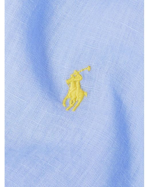Polo Ralph Lauren Blue Button-down Collar Logo-embroidered Linen Shirt for men