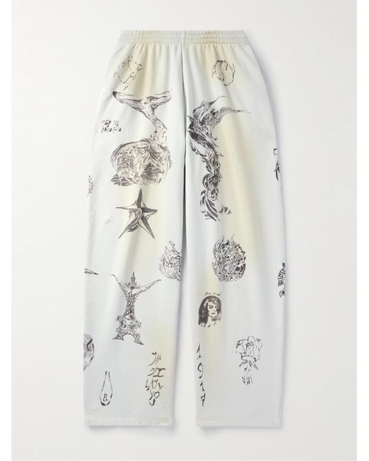 Balenciaga Weit geschnittene Jogginghose aus bedrucktem Baumwoll-Jersey in Distressed-Optik in White für Herren