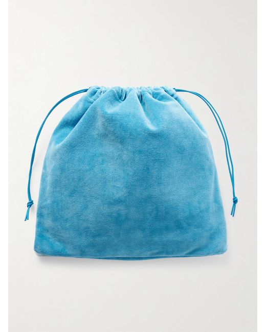 Loewe Blue Paula's Ibiza Logo-Debossed Leather-Trimmed Cotton-Terry Drawstring Pouch for men