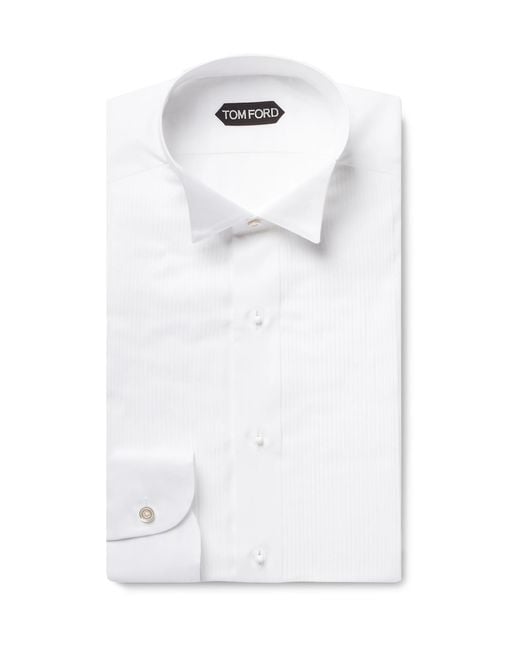 Tom Ford White Slim-fit Wing-collar Bib-front Cotton-voile Shirt for men