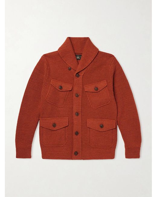 RRL Orange Shawl-Collar Ribbed Cotton And Wool-Blend Cardigan for men