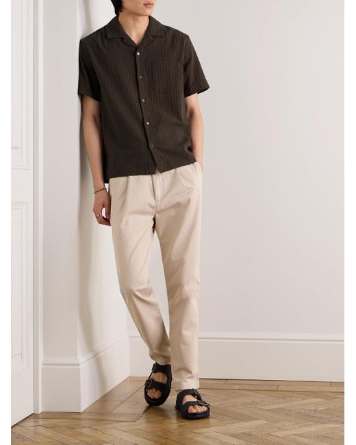 Mr P. Black Convertible-collar Organic Cotton-blend Seersucker Shirt for men