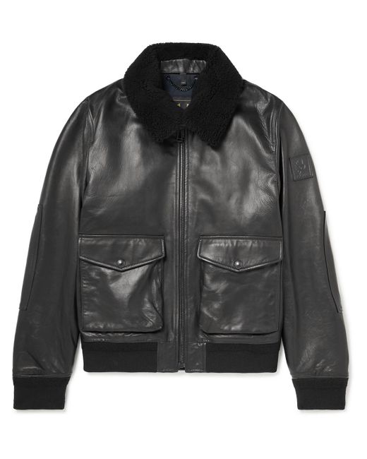 Belstaff Chart Shearling-trimmed Leather Jacket in Black for Men | Lyst
