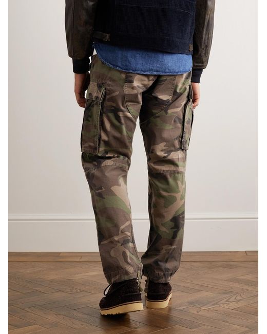 RRL Green Tapered Camouflage-Print Cotton-Ripstop Cargo Trousers for men
