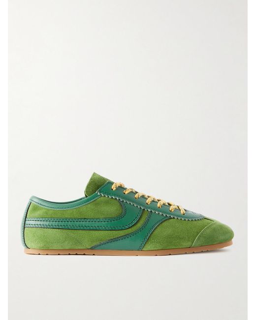 Dries Van Noten Green Leather-trimmed Suede Sneakers for men