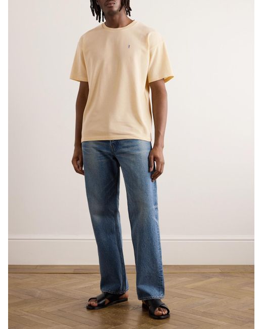 Saint Laurent T-Shirt aus Baumwoll-Piqué mit Logostickerei in Natural für Herren