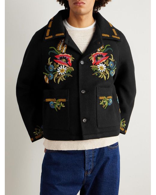 Bode Black Aquitaine Beaded Wool Jacket for men