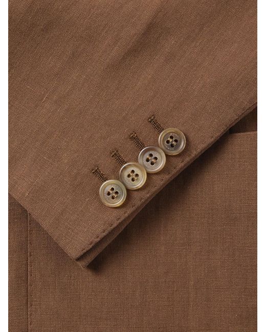 Dunhill Brown Cavendish Double-Breasted Linen Suit Jacket for men