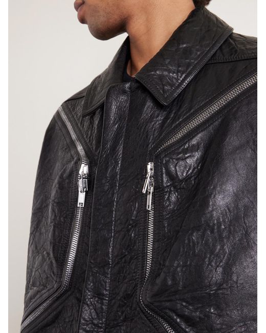 Rick Owens Black Temple Heizer Mac Textured-Leather Jacket for men