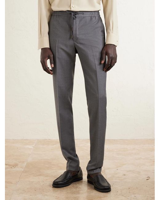 Slowear Gray Slim-Leg Virgin Wool Drawstring Trousers for men