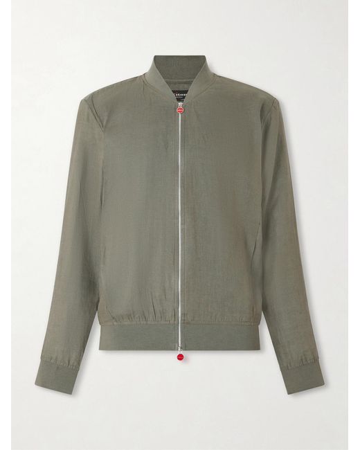 Kiton Green Lightweight Linen Zipped Bomber Jacket for men