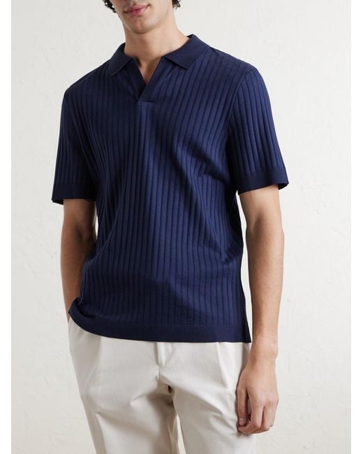 Mr P. Blue Organic Cotton Jacquard Polo Shirt for men