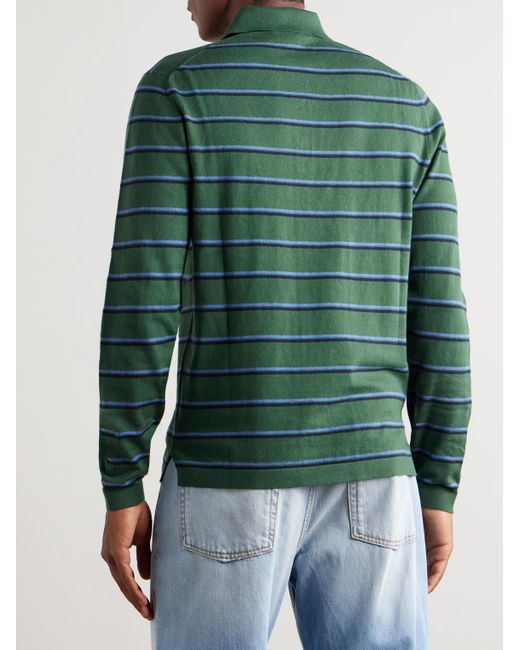 Sid Mashburn Green Slim-Fit Striped Cotton And Cashmere-Blend Polo Shirt for men