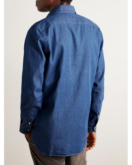 De Petrillo Blue Cotton-Chambray Shirt for men