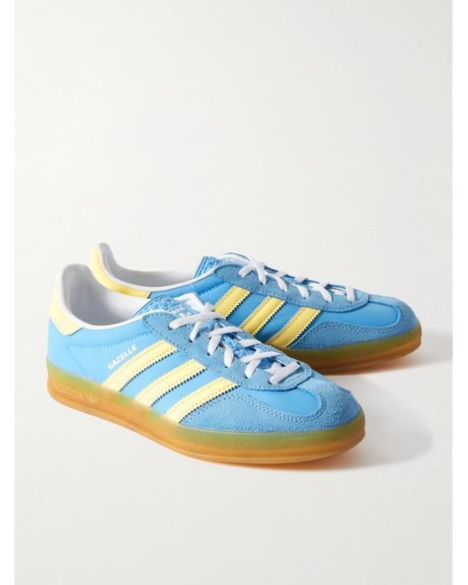 Adidas Originals Blue Gazelle Indoor Leather And Suede-trimmed Shell Sneakers for men