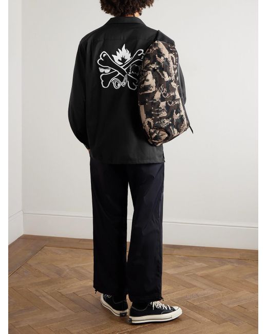 Camp-Collar Logo-Embroidered Lyocell And Cotton-Blend Twill Shirt di (w)taps in Black da Uomo