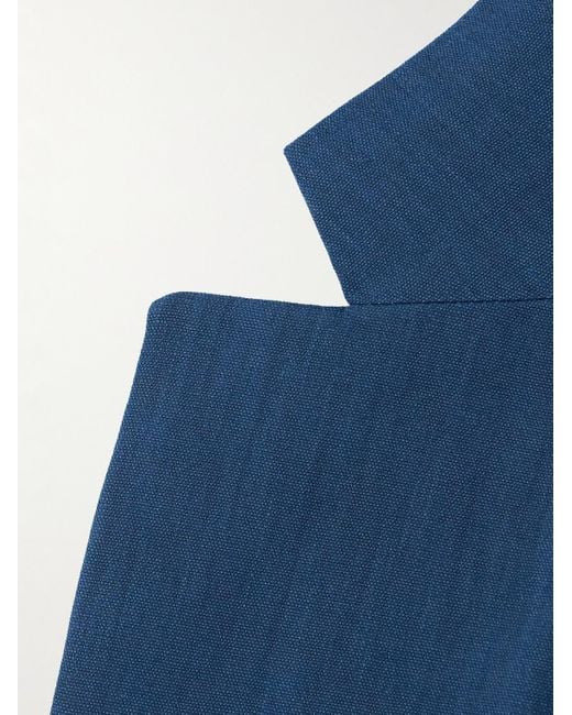 Dries Van Noten Blue Double-breasted Linen-blend Suit Jacket for men