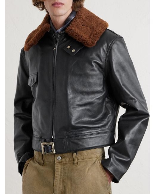Enfants Riches Deprimes Black Hotrod Shearling-Trimmed Leather Jacket for men