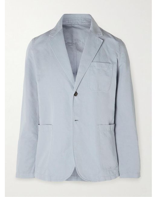 Mr P. Blue Slim-fit Unstructured Garment-dyed Cotton And Linen-blend Twill Blazer for men
