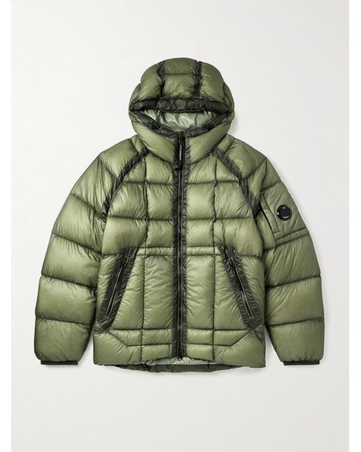 C P Company Green Logo-Appliquéd Quilted D.D. Shell Hooded Down Jacket for men