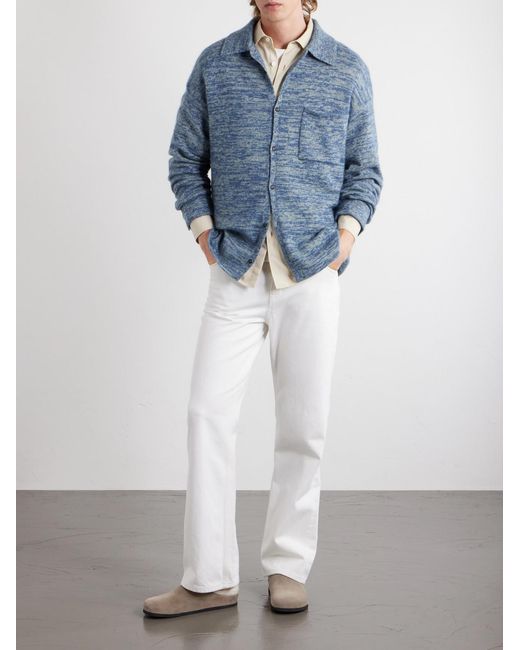 The Elder Statesman Blue Knitted-cashmere And Silk-bend Cardigan for men