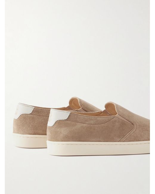 Brunello Cucinelli Natural Leather-trimmed Suede Slip-on Sneakers for men