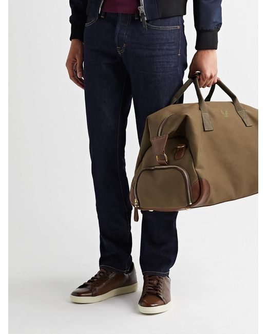 Bennett Winch Brown Weekender Leather-Trimmed Cotton-Canvas Holdall for men