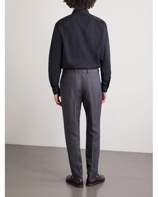 Brunello Cucinelli Gray Slim-fit Pleated Linen Suit Trousers for men