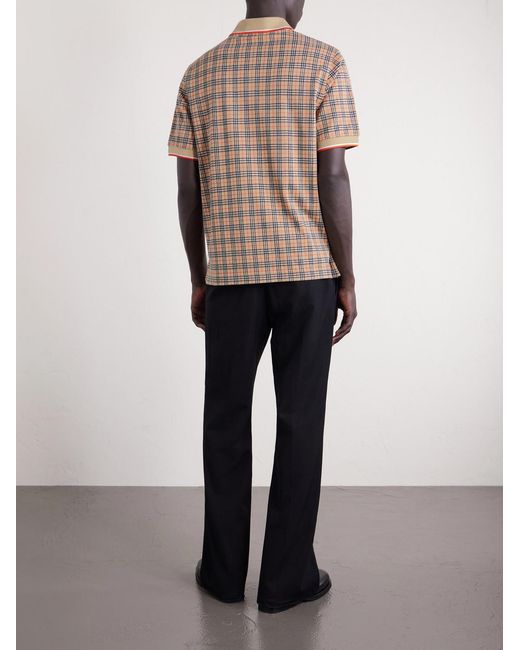 Burberry Natural Logo-embroidered Checked Jacquard Polo Shirt for men